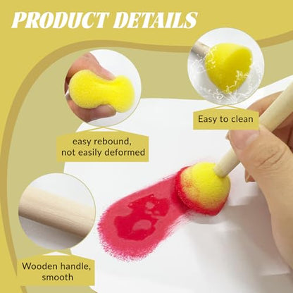 Daily Treasures 60PCS sponges for Painting in Different Shapes and Sizes, Art Sponges with Wiggle Eyes, Wooden Handle Sponge Brush Tools for Painting