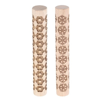 HARFINGTON 2pcs Wood Clay Roller 4"Snowflake Flower Pattern Rolling Pins Pottery Tools Wood Grain Texture Rollers for Clay Baking Dough Playdough DIY - style: Snowflake + Flower