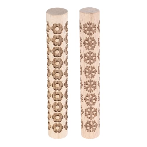 HARFINGTON 2pcs Wood Clay Roller 4"Snowflake Flower Pattern Rolling Pins Pottery Tools Wood Grain Texture Rollers for Clay Baking Dough Playdough DIY - style: Snowflake + Flower