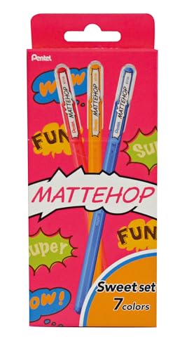 Pentel Matte Hop Sweet Color Ballpoint Pen, 7 Colors, K110-V7STB - color: 7 Colors Sweet