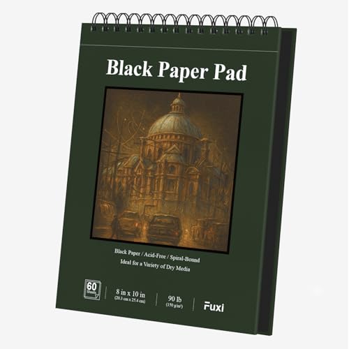 Fuxi Black Paper Sketchbook 8"×10", 60 Sheets (90lb/150gsm) Double-Sided Hard Cover, Spiral Bound, Ideal Art Supplies for Teens - Gifts for Teenage Artists. - color: Obsidian & Moss, size: 10" x 8" (Pack of 1)