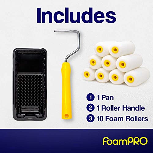 Foampro 2” Fine Finish Paint Roller Kit | 1 Plastic Paint Tray, 1 Roller Handle, 10 Foam Rollers | Mini Foam Roller Kit w/Roller Pan | Home Painting Supplies & Paint Tools, 162 (162KIT) - style: (2 Inch) Paint Kit