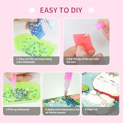 PERFECTSIGHT Cute 5D Diamond Art Kits, Kawaii DIY Painting Art for Adults Teen, 4 Pack Diamond Arts and Crafts Sets, Big Gem Full Drill Diamond Dots for Women (Cat+Panda) - style: Cat+Panda
