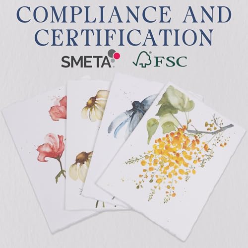 WANDERINGS Handmade Deckle Edge Blank Greeting Cards & Envelopes with Flower Art - 300 GSM Paper – 20 Cards for Invitations, Thank Yous, Get Well and Birthday Cards – 5" x 7" - color: Flower Art