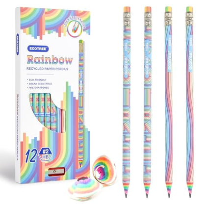 ECOTREE Pre-Sharpened Rainbow Pencils #2, Back to School Supplies, 12 Count