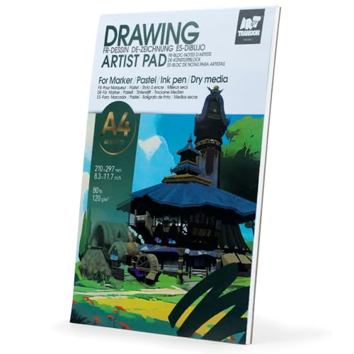 TRANSON A4 Sketchbook Marker Pad, 80lb/120gsm Heavyweight Art Paper, No Bleed Through, 40 Sheets/80 Pages 8.3"x11.7" for Drawing & Sketching - size: A4 120gsm