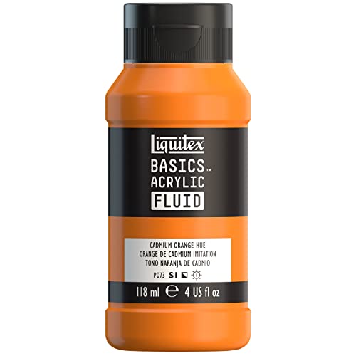 Liquitex BASICS Acrylic Fluid Paint, 4-oz Bottle, Cadmium Orange Hue | Super Versatile, Fine Art Pigments; Fluid Consistency, Vibrant satin colors, Permanent, Lightfast, Water-Resistant Finish - color: Cadmium Orange Hue, style: 118ml (4-oz)