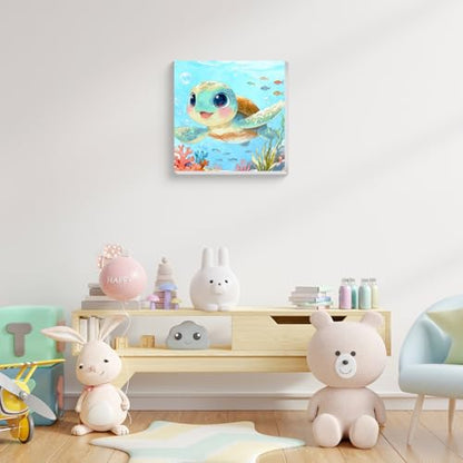 Sea Turtle Paint by Numbers Kit for Kids with Frame Wooden Easel 8x8 inch - color: style-2