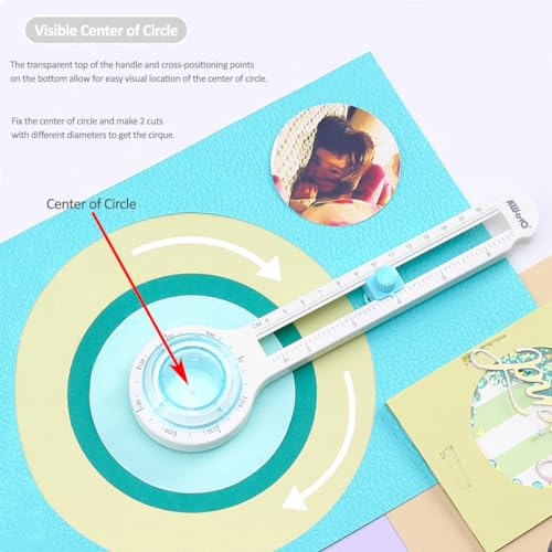 KW-triO Circe Cutter for Paper Crafting Circular Cutter Tool Visible Center of Circle Rotary Compass Circle Cutter Adjustable Cutting Diameter Ranges from 3 in to 12.6 in (Cyan & White, Large)