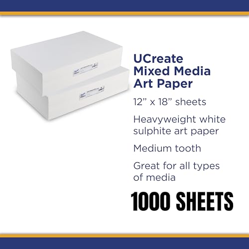 UCREATE Mixed Media Paper, Heavyweight, 12" x 18", 500 Sheets/Pack, 2 Packs | Sulphite Art Paper, Natural White, Medium Tooth, Dry and Wet Media, Class Pack, 1000 Sheets Total, P4833 - size: 12" x 18" (Pack of 2)