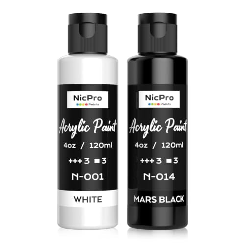 Nicpro White & Black Acrylic Paint (4 oz / 120 ml Each), Rich Pigments - color: White & Black, size: 4 Fl Oz (Pack of 2)