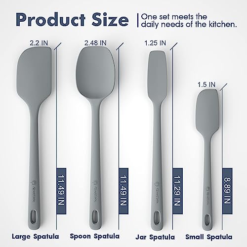 ChefAide 4 Pieces Silicone Spatula Set, Food Grade Rubber Spatula, Upgrade Strong Handle with Ergonomic Grip, Heat Resistant for Nonstick Cookware, Cooking - color: Gray, size: 4 pieces