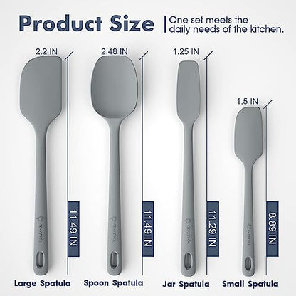 ChefAide 4 Pieces Silicone Spatula Set, Food Grade Rubber Spatula, Upgrade Strong Handle with Ergonomic Grip, Heat Resistant for Nonstick Cookware, Cooking - color: Gray, size: 4 pieces