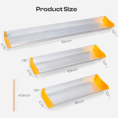 Caydo 3 Pcs Dual Edge Emulsion Scoop Coater with 10 PCS Wooden Sticks, 8'' 10'' 16'' Inch Aluminum Silk Screen Printing Coating Tool for Silkscreen Printing