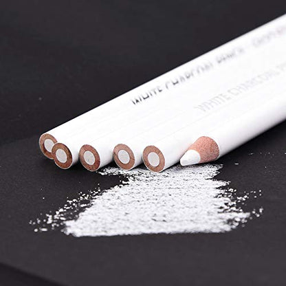 2 Pcs White Sketch Charcoal Pencils -Professional Hight Quality Sketch Highlight White Charcoal Wooden Pencils for Artist Drawing, Sketching, Blending - color: 2 white charcoal