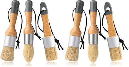 Mister Rui Chalk Wax Paint Brush, 3pcs, Chalk Paint Brushes for Furniture, Small Wax Brush for Acrylic Paint, Milk Paint, Natural Bristles Stencil Brushes, No Shedding (Pack of 2) - size: 3PCS, Small (Pack of 2)