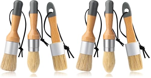 Mister Rui Chalk Wax Paint Brush, 3pcs, Chalk Paint Brushes for Furniture, Small Wax Brush for Acrylic Paint, Milk Paint, Natural Bristles Stencil Brushes, No Shedding (Pack of 2) - size: 3PCS, Small (Pack of 2)