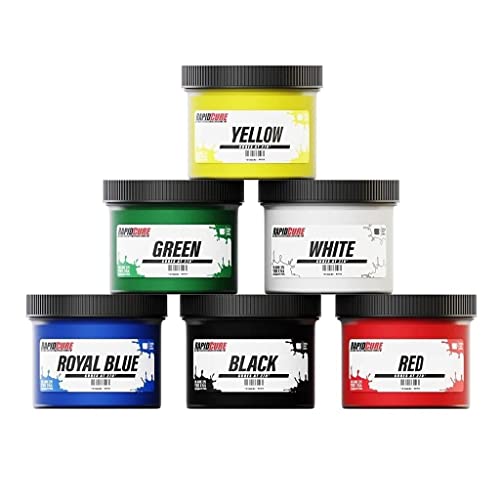 Rapid Cure® Plastisol Ink Set - 6 Color Screen Printing Ink Kit, 8 Oz | Plastisol Cures At Low Temperature For Fast Turnaround - Soft, Vibrant Finish, Non-Phthalate, CPSIA Safe, USA Made - color: Rapid Cure Standard Plastisol Ink