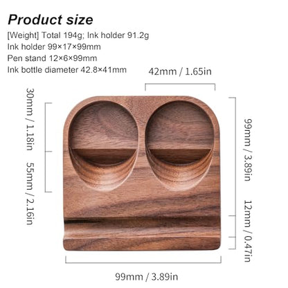 Wooden Calligraphy Brush Holder with Glass Inkwell Container, Set with Angled Tip Holder Base (Upgraded Two Glass Ink Holders) - style: Upgraded Two Glass Ink Holders