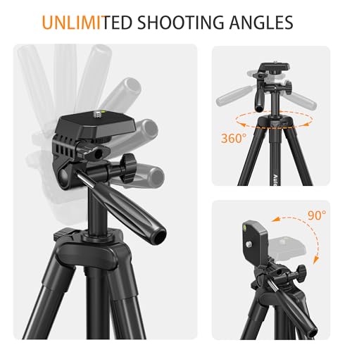 60″ Camera Tripod Lightweight Travel Stand for Canon Nikon Phone | with Wireless Remote Phone Holder and Bag Max Load 6.6 LB Black