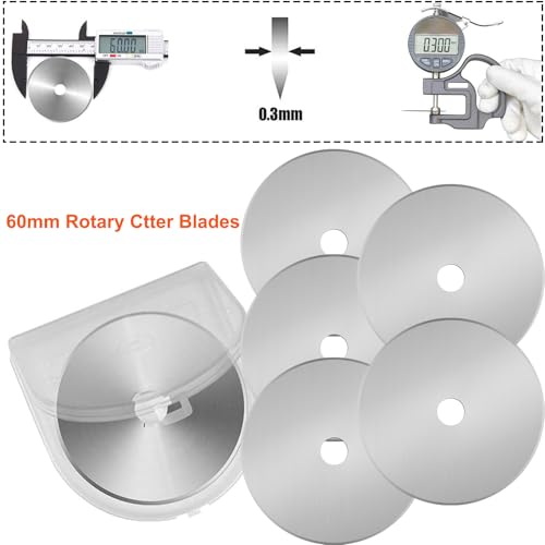 60mm Rotary Cutter Blades 5-Pack Replacement Blades Fits Fiskars, OLFA,Martelli,Dremel,Truecut,DAFA for Quilting Scrapbooking Sewing Arts & Crafts Sharp and Durable Cutter Blade (silver) - color: Silver (60mm 5pcs)
