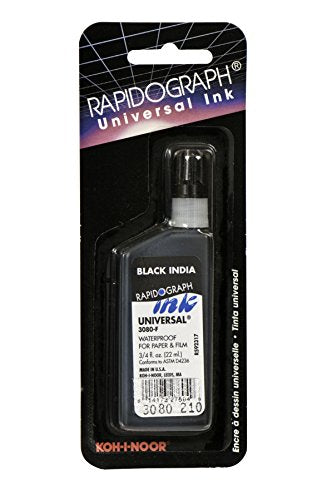 Koh-I-Noor Dye-Based Universal Drawing Ink 0.75 Oz. Bottle on Blister Card, Black