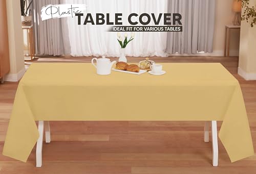 Utopia Kitchen Plastic Table Cloth Disposable (12 Pack - 54x108 Inch) Gold Rectangle Tablecloth Waterproof Stain Resistant Party Table Cover - color: Gold, size: 54X108 Inch - 12PC