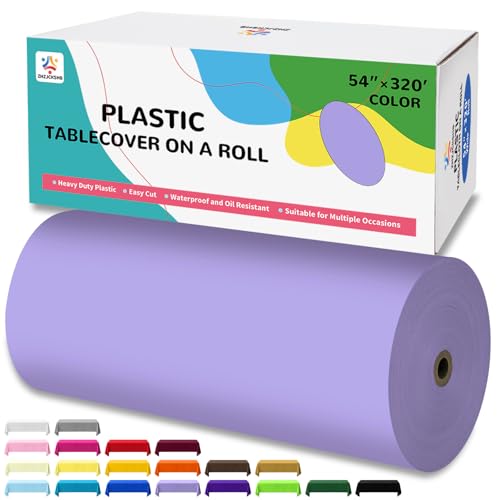 54IN X 320FT Plastic Table Cover Roll with Cutter Box, Cut to Size Plastic Table Cloths for Parties, Birthday, (Light Purple, 54"x3840"(Rectangular)) - color: Light Purple, size: 3840" x 54" (Rectangular)