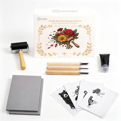 Lnncdsc Linocut Kit with Linoleum Blocks and Carving Tools for Printmaking | Includes easy-carve linoleum blocks and multi-size carving cutters; complete printmaking supplies for beginners, artists