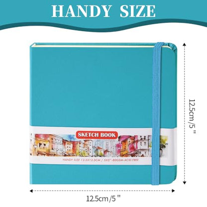 5x5 Pocket Sketch Book,80gsm Hardcover Art Sketchbook for Drawing Journal - color: PU Cover-5x5in-Lake Blue