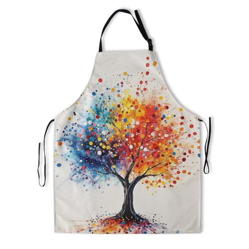 Imiss Waterproof Stain-Resistant Cooking Chef Aprons for Grill BBQ Baking 27 X 31 Inch - color: Colorful Painting Tree