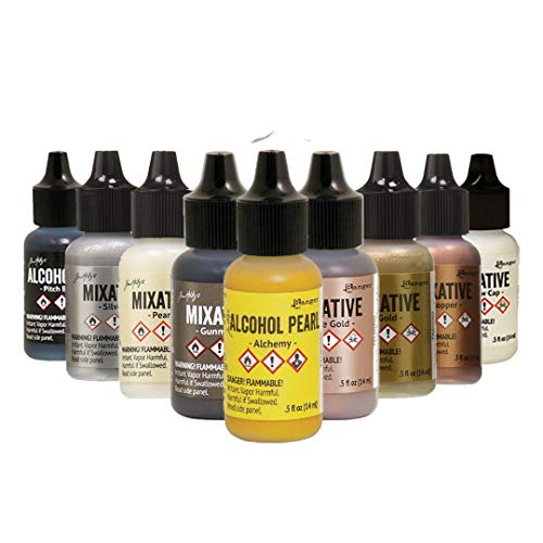 Tim Holtz Alcohol Pearls Bundle Winter 2019 Release Plus Bonus Blending Tools (Metallics, Pearls, Mixatives) - color: Metallics, Pearls, Mixatives