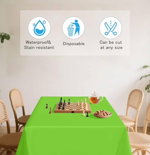 HEIPINIUYE 2 Pack Lime Green Tablecloth Disposable 54 x 108 Inch Green Plastic Table Cloth Disposable Waterproof Rectangle Table Cover for Party Birthday Camping Picnic Tablecloths - color: Lime Green Rectangle Tablecloth, size: 2 Pack