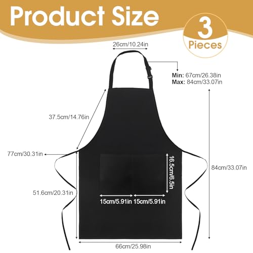 3 Pack Black Aprons with Pockets Adjustable Waterproof for Kitchen