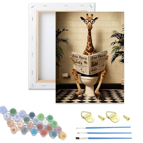 DIY Giraffe Paint by Number for Adults,Wooden Framed Animal on Toilet Painting Kits for Adult,Easy Color by Numbers Acrylic,Small Paint by Number Canvas Crafts Watercolor for Beginner Room Decor