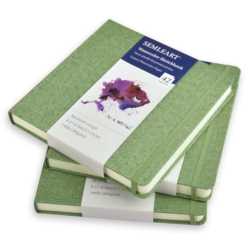 SEMLEART Watercolor Journal Sketchbook,8.3 * 8.3",140lb/300GSM Cotton Paper - size: 8.3×8.3in
