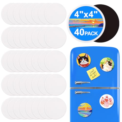 ESRICH 40Pack 4x4IN Round Mini Canvas Magnets, Small Magnetic Paint Canvas | Non-toxic, Ideal for Acrylic, Watercolor, Oil Painting, DIY Magnet Kit, Refrigerator Decor - size: 4 x 4 in (40 Pack)