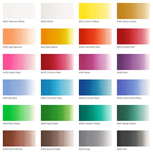 ARTEZA Gouache Paint, Set of 24, 12ml/0.4 US fl oz Gouache Paint Tubes, Gouache Set for Adults and Students