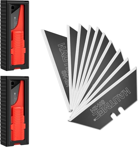 HAUTMEC Utility Knife Blades 20-Pack, Ultra-Sharp SK2H Black Rust-Resistant Blades with Safety Dispenser, Standard Size Replacement Blades for Box Cutters & Utility Knives - style: 20 PCS | SK2H
