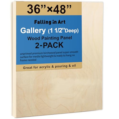 2 Pack 36x48'' Unfinished Gallery Birch Wood Canvas Panels | 1 1/2’’ Deep Wood Canvas, Cradle Boards for Painting, Acrylic Pouring, Art, Crafts, Epoxy Resin, Laser Engraving Cutting - size: 36*48 2 Pack