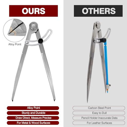 6 inch Metal Compass Scribe, Alloy Professional Woodworking Compass with Wing | Metal Divider, Compass Geometry Tool, Metal Leather Work Scribe Tool Woodworking Drafting Carpenter Compass for Geometry - size: 6 inch without pencil holder
