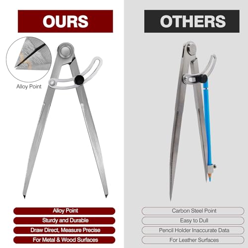 8 inch Metal Compass Scribe, Alloy Professional Woodworking Compass with Wing | Metal Divider, Compass Geometry Tool, Metal Leather Work Scribe Tool Woodworking Drafting Carpenter Compass for Geometry - size: 8 inch without pencil holder