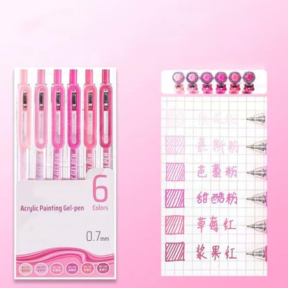 6 Colors 0.7mm Fine Pointed Acrylic Gel Pen Set,Sweetheart Pink | Fit for Drawing Creation, Daily Painting, Coloring, Card Making, Journaling - color: Pink