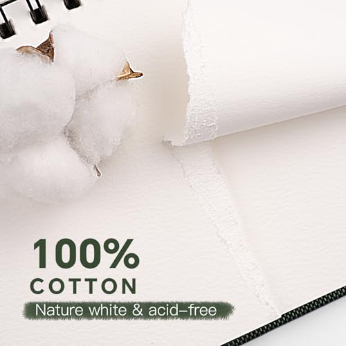 Fuumuui Watercolor Sketchbook, 100% Cotton Paper for Painting, Drawing, Art Journaling, Professional Artist Quality, Spiral Bound 5.5 * 8.5 inch 20 Sheets, 140lb/300g - size: 8.5*5.5in