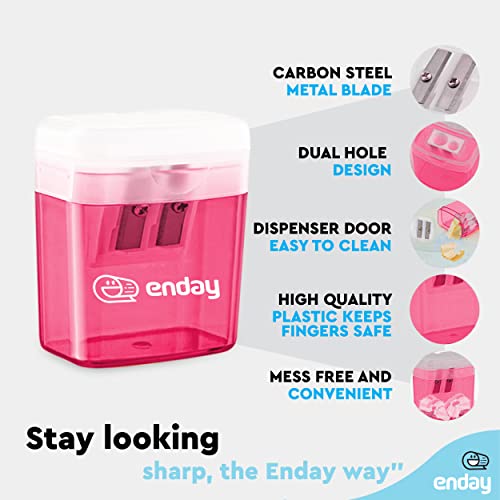 Pencil Sharpener Dual Hole Manual Pink, Jumbo Crayon Sharpener w/Cover & Bin, Handheld Pencil Sharpeners for Large & Standard Pencils, Also Available in Purple, Green, Blue, Red, Grey, 1 Pc –By Enday - color: Pink