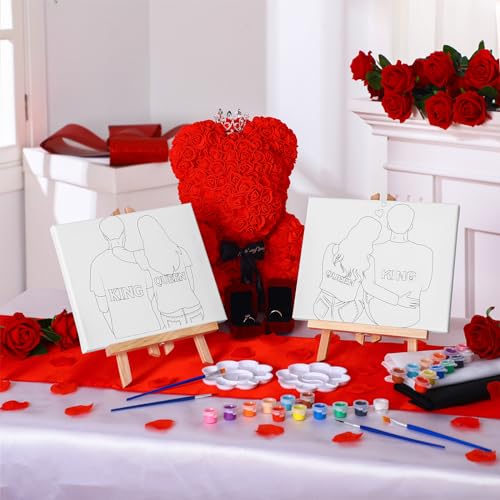 Zhanmai 2 Pack Sip and Paint Kit for Couples Date Night | 8 x 10 Inch, Pre Drawn Canvas King Queen, Paint Party Supplies, Romantic Adult Activity, Includes Easels Aprons Brushes Set - size: 8 x 10 Inch, style: Couple