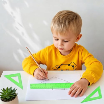 Plastic Clear Ruler Math Set - 6'' 12'' Transparent Straight Ruler, 4'' 6'' Protractor, 30/60 & 45/90 Triangle Ruler, Geometry Math Measuring Tool for School Home Office Drawing Teachers Kids Green - color: Green