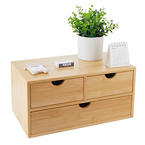 Charmewooden Bamboo Desk Organizer With Drawers Countertop Drawers Counter Storage Box Corner Desk Organizer for Home Office No Assembly Required - color: Natural Color-D3