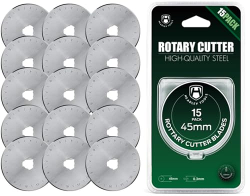 HEADLEY TOOLS 45mm Rotary Cutter Blades 15 Pack Fits Olfa, Fiskars, Replacement Rotary Blade for Arts Crafts Quilting Scrapbooking Sewing, Sharp and Durable - size: 45mm 15pcs