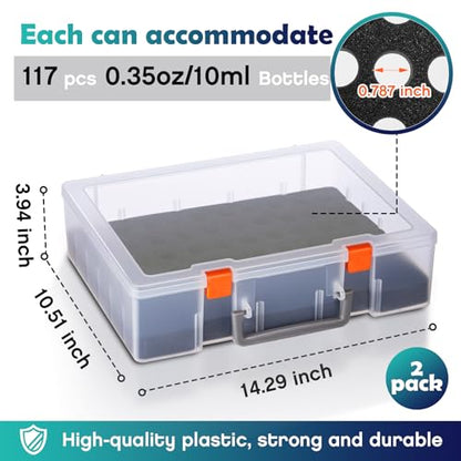 Patelai 2 Pack Alcohol Ink Storage Case and Paint Carrying Organizer Holder Fits 234 Pcs 0.78 Inch Bottles, Portable Storage Box with Foam Insert for Alcohol & Paint Ink, Art Supplies - size: 117*0.35 oz
